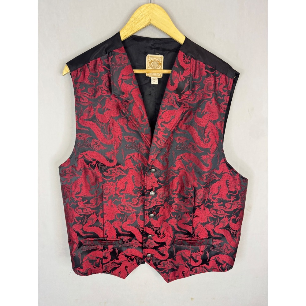 Wah Maker Frontier Clothing Red Dragon Jacquard Western‎ Vest Mens XXL Made USA